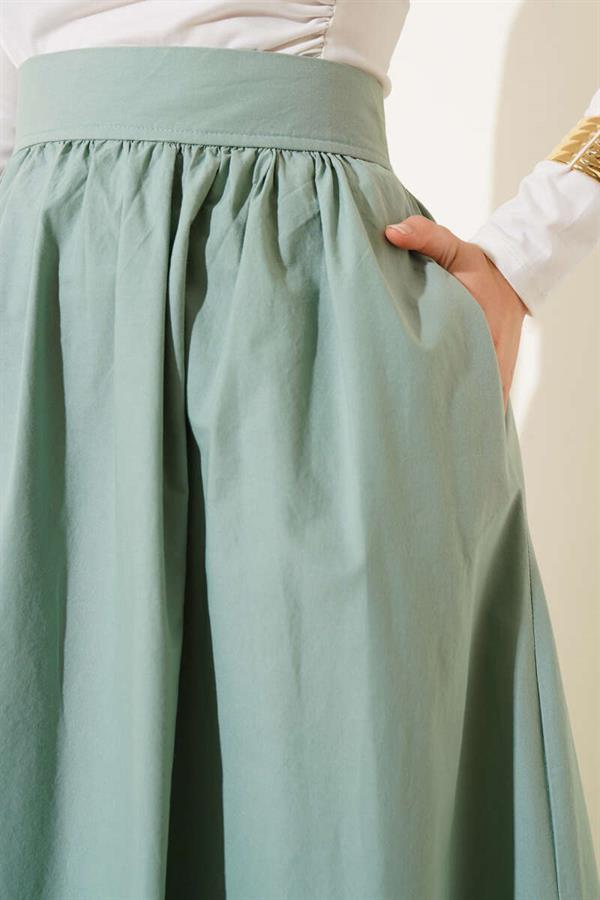 Elastic Waist Flared Skirt, Almond Green