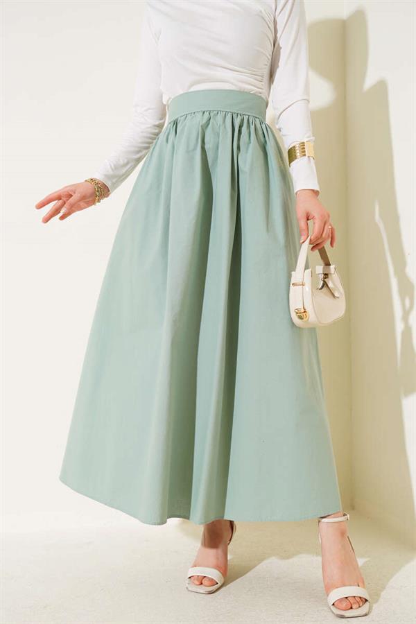 Elastic Waist Flared Skirt, Almond Green