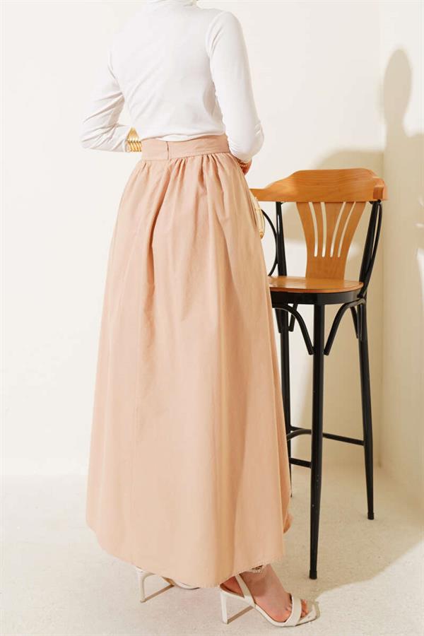 Camel Flared Skirt with Elastic Waist