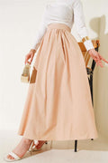 Camel Flared Skirt with Elastic Waist