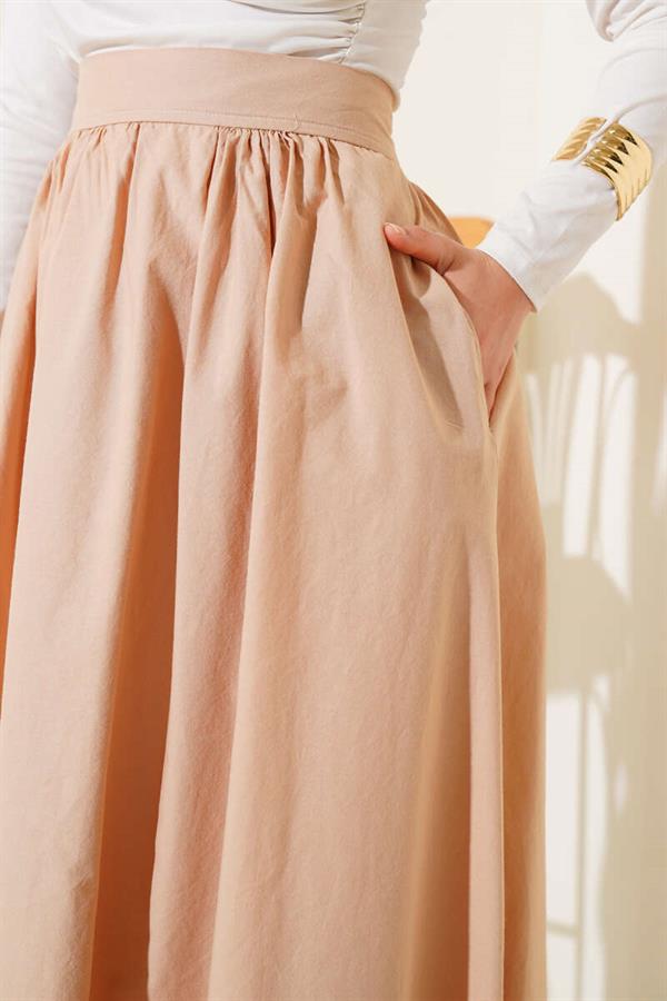 Camel Flared Skirt with Elastic Waist