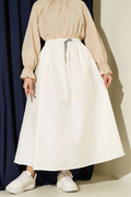 Elastic Waist Flared Parachute Skirt, Ecru