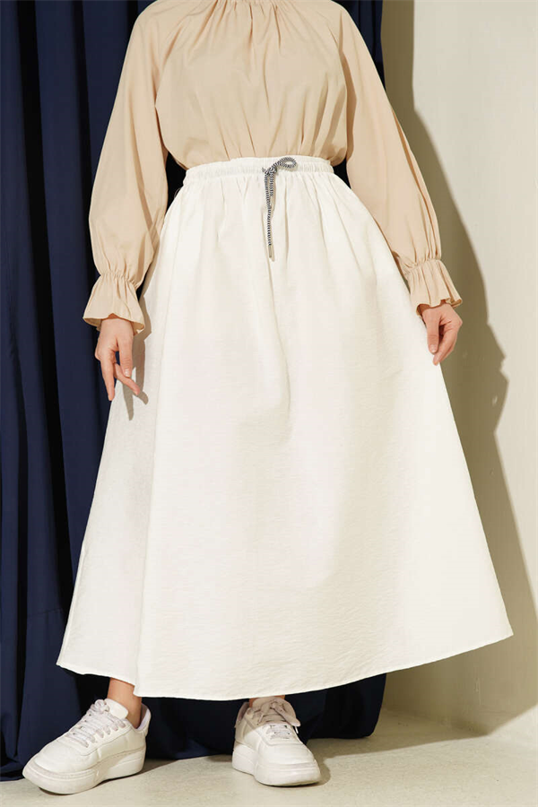 Elastic Waist Flared Parachute Skirt, Ecru