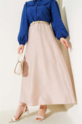 Elastic Waist Flared Satin Skirt Beige