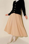 Elastic Waist Flared Scuba Skirt Camel