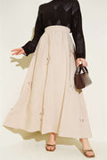 Elasticated Waist Skirt with Ribbon Detail, Beige