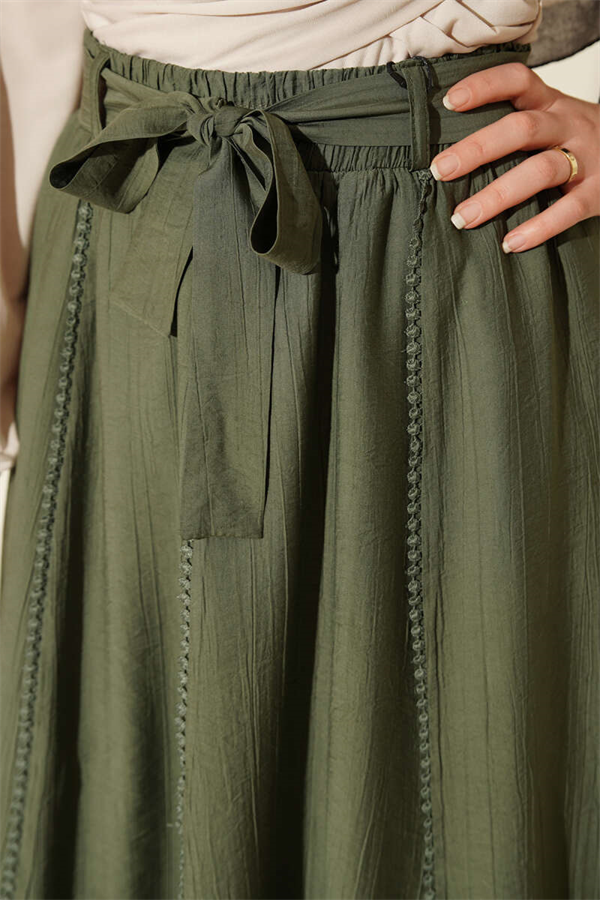 Khaki Flared Skirt with Elastic Waistband