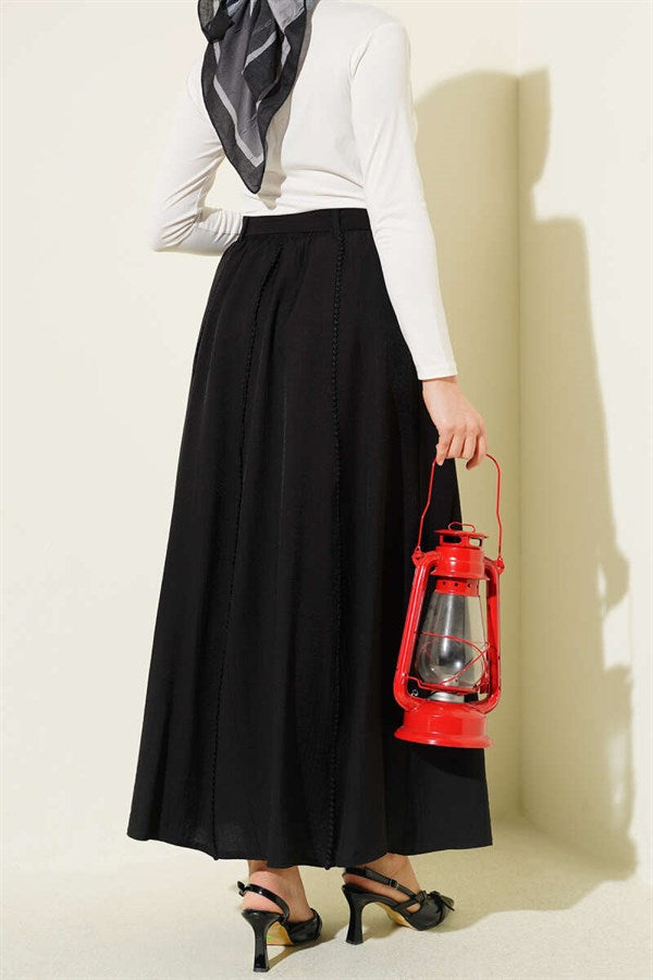 Black Flared Skirt with Elastic Waistband