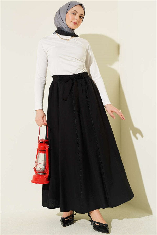 Black Flared Skirt with Elastic Waistband