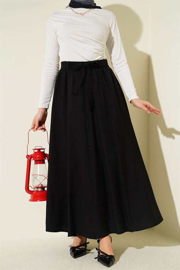 Black Flared Skirt with Elastic Waistband