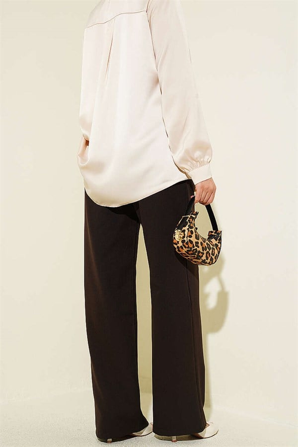 Dark Brown Trousers with Elastic Waist and Front Darts