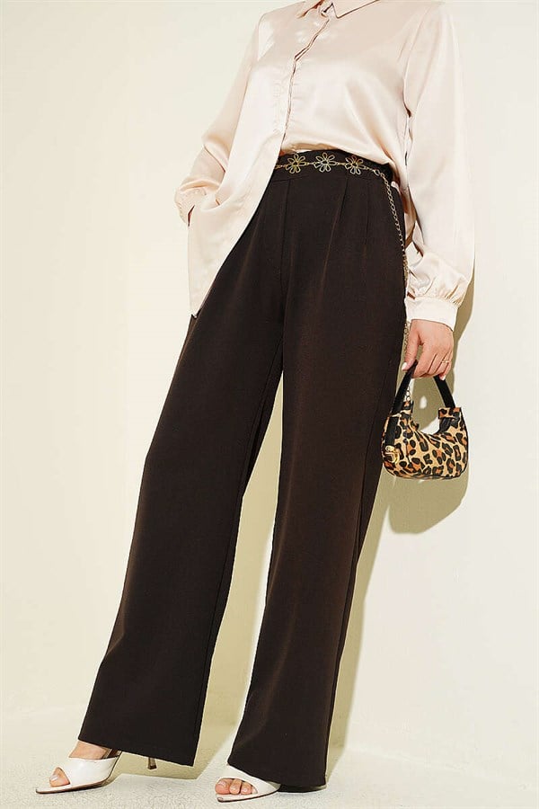 Dark Brown Trousers with Elastic Waist and Front Darts