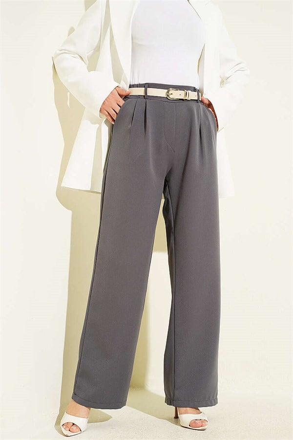 Dark Gray Trousers with Elastic Waist and Front Darts