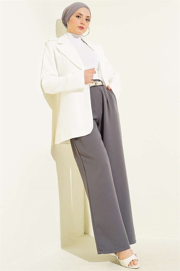 Dark Gray Trousers with Elastic Waist and Front Darts