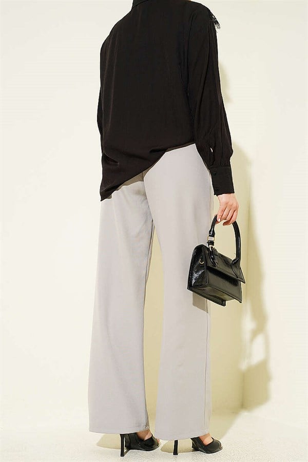 Grey Trousers with Elastic Waist and Front Darts