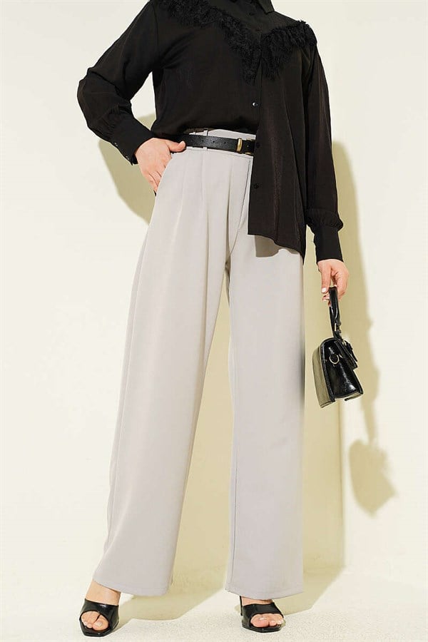 Grey Trousers with Elastic Waist and Front Darts