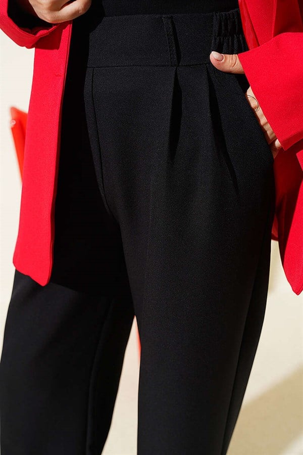 Black Pants with Elastic Waist and Front Darts