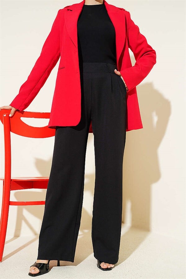 Black Pants with Elastic Waist and Front Darts