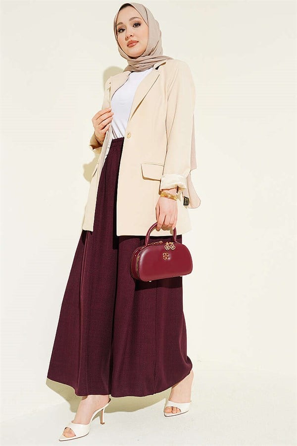 Oversize Trousers with Elastic Waistband, Burgundy