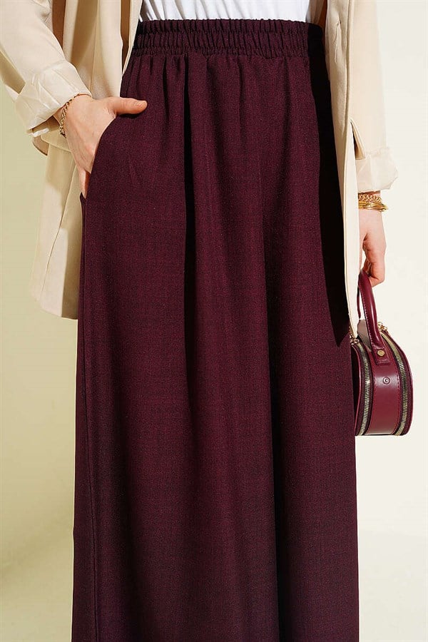 Oversize Trousers with Elastic Waistband, Burgundy