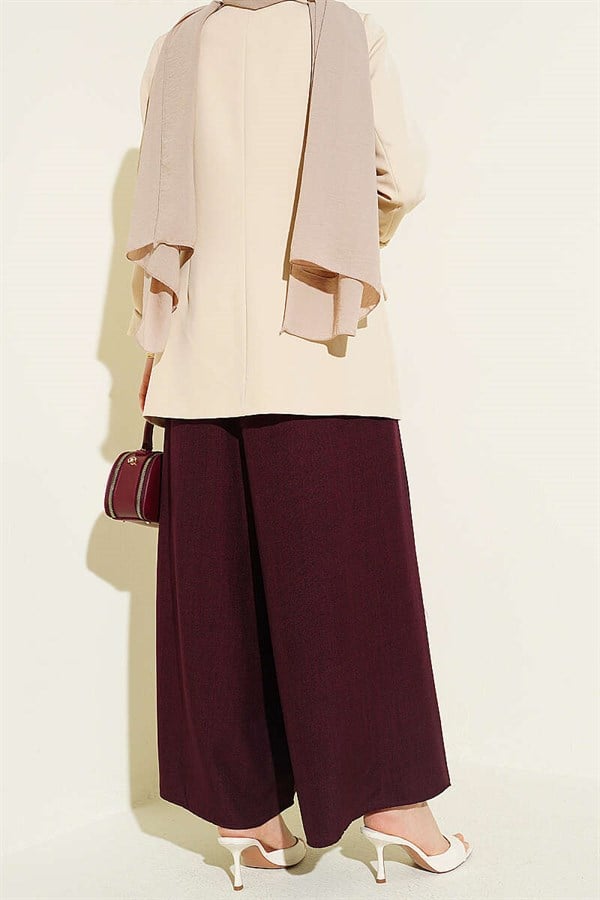 Oversize Trousers with Elastic Waistband, Burgundy