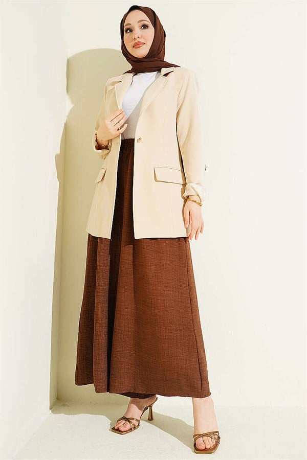 Oversize Pants with Elastic Waistband, Brown