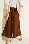Oversize Pants with Elastic Waistband, Brown
