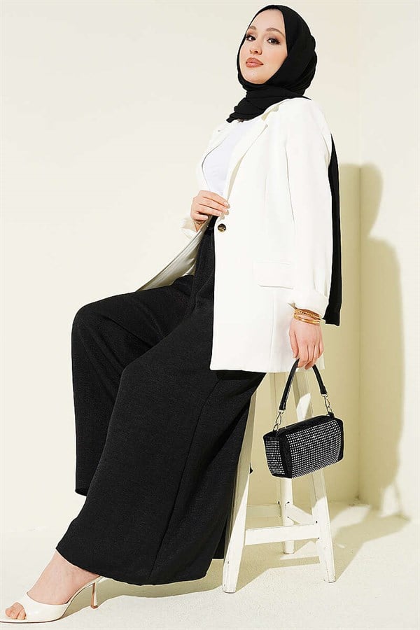 Black Oversize Trousers with Elastic Waistband