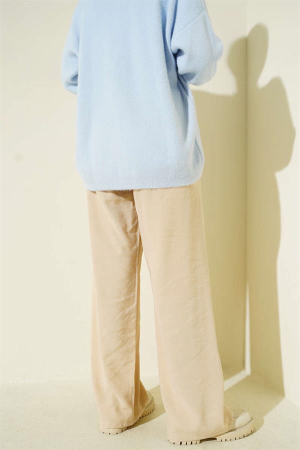 Elastic Waist Palazzo Trousers Beige