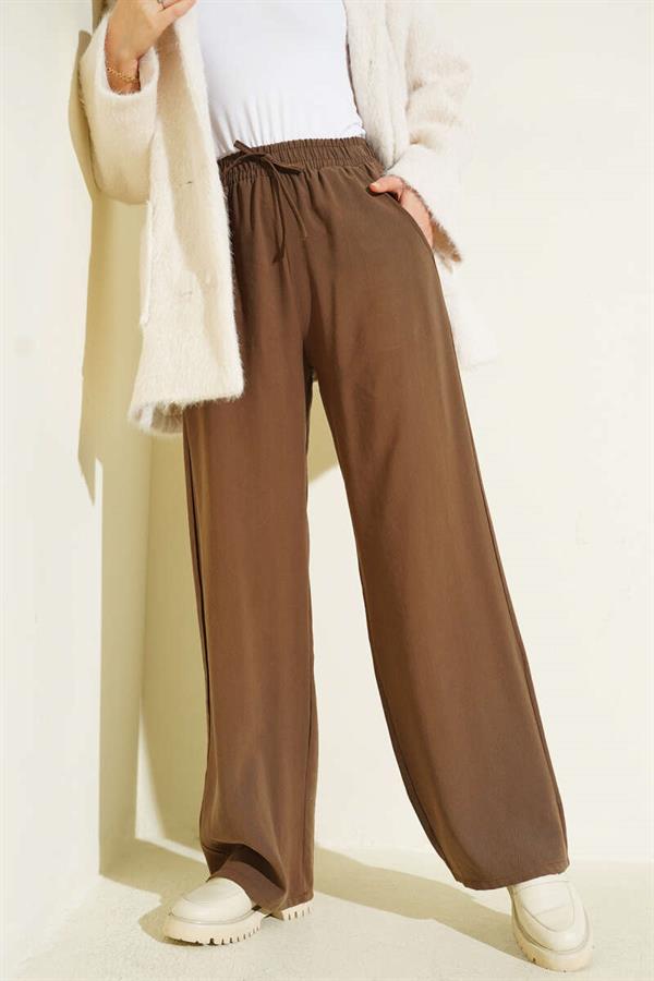 Elastic Waist Palazzo Trousers Brown