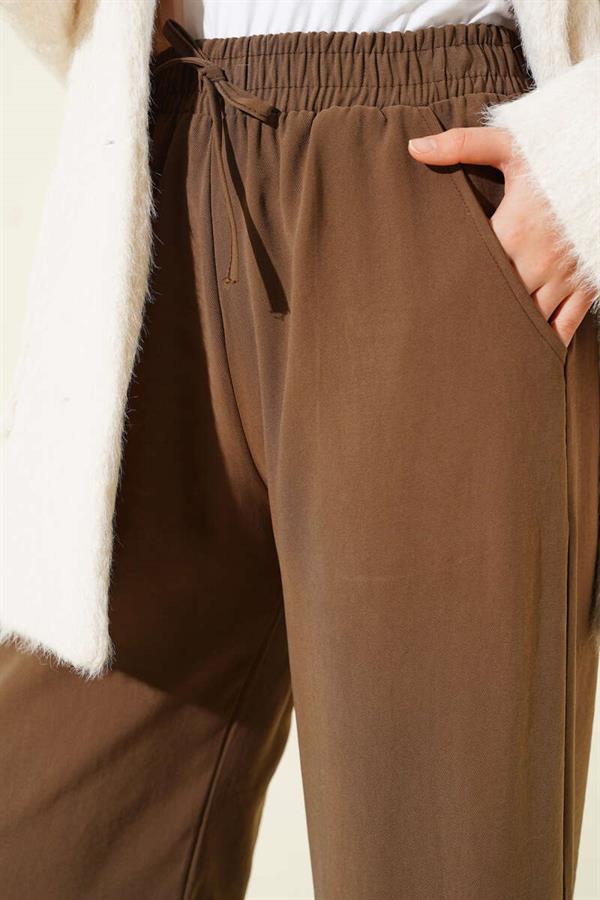Elastic Waist Palazzo Trousers Brown