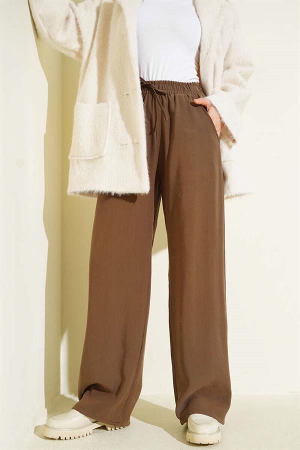 Elastic Waist Palazzo Trousers Brown
