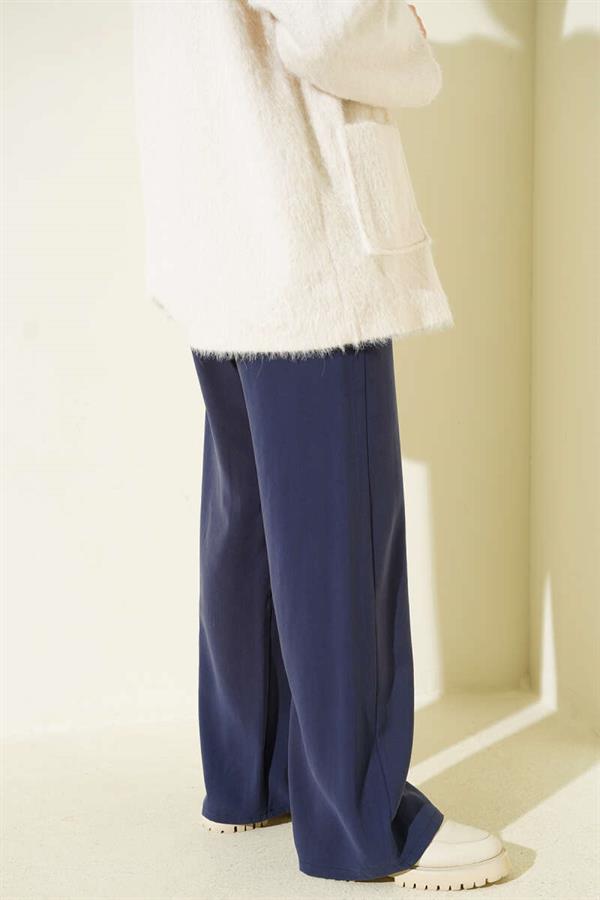 Elastic Waist Palazzo Trousers Navy Blue