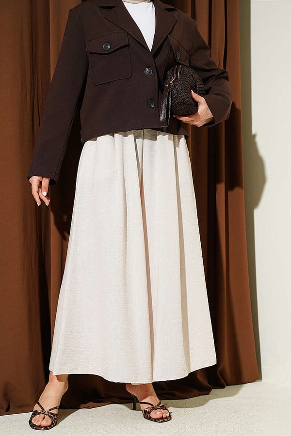 Elastic Waist Trousers Skirt Beige