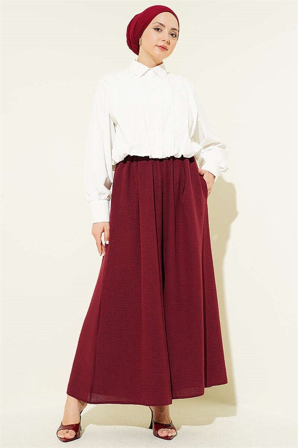 Elastic Waist Skirt Trousers (Burgundy)