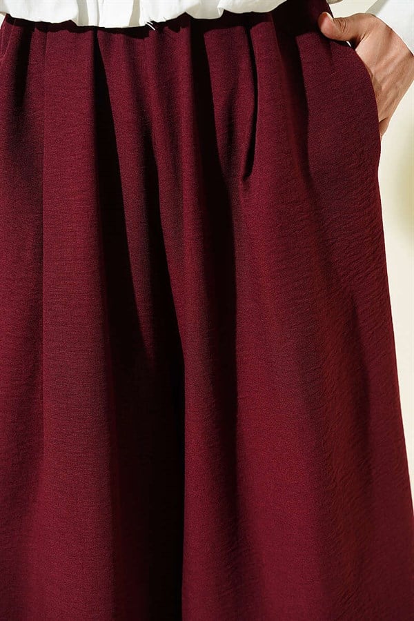 Elastic Waist Skirt Trousers (Burgundy)
