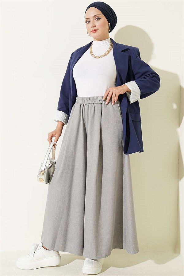 Grey Elastic Waist Skirt Trousers