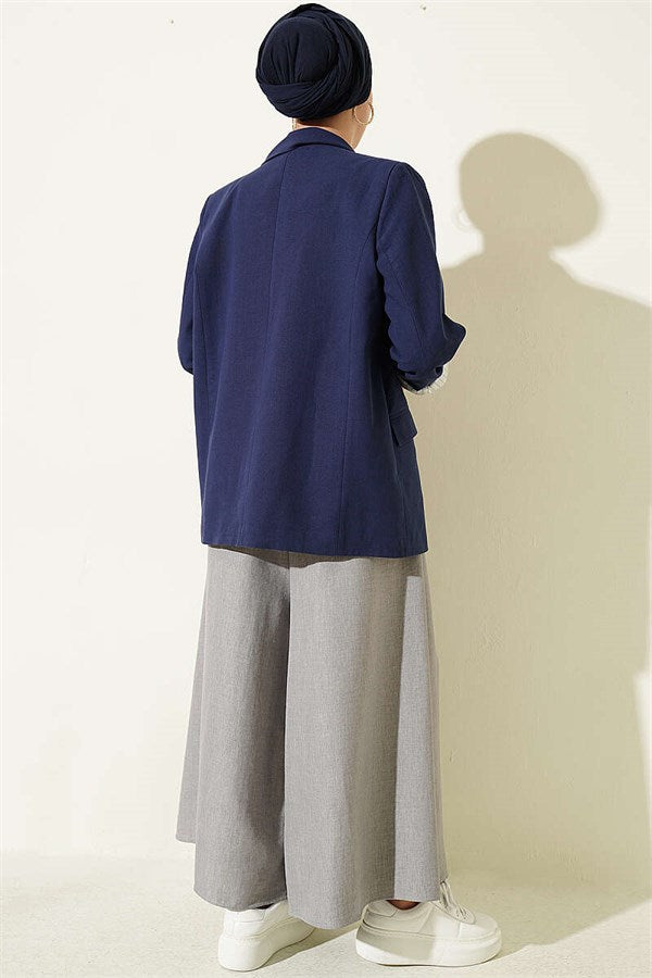 Grey Elastic Waist Skirt Trousers