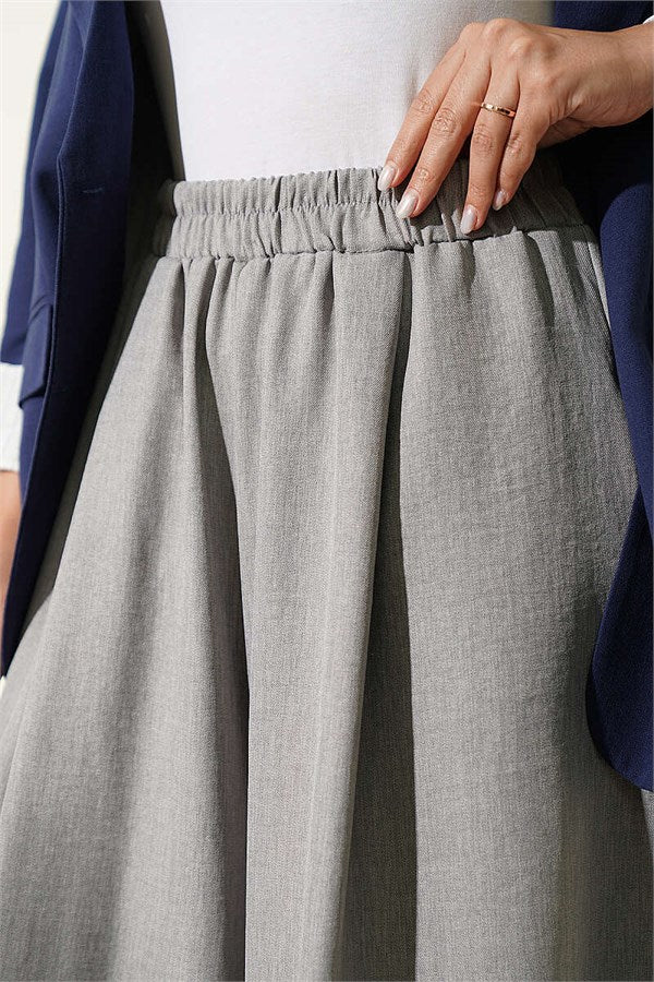 Grey Elastic Waist Skirt Trousers