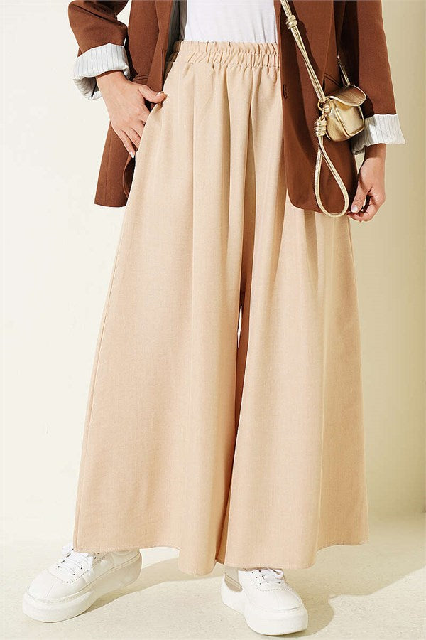 Elastic Waist Trousers Skirt Latte