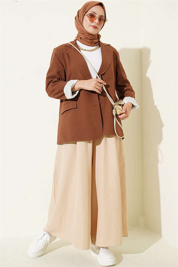 Elastic Waist Trousers Skirt Latte