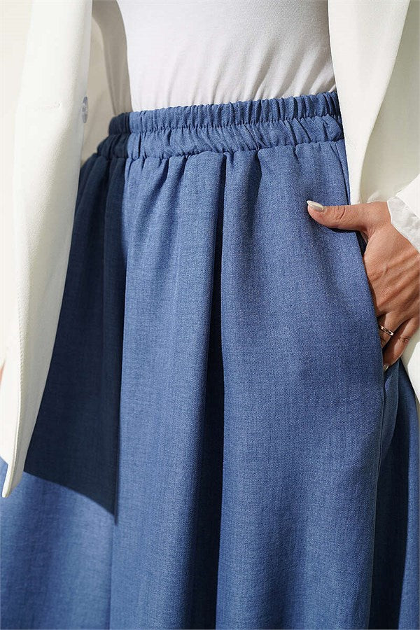 Elastic Waist Skirt Trousers Blue