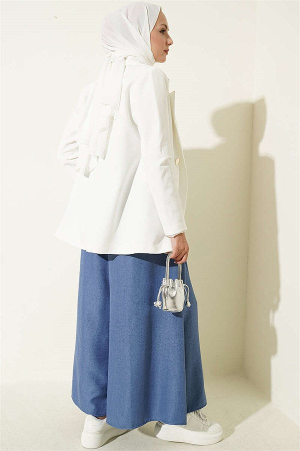 Elastic Waist Skirt Trousers Blue