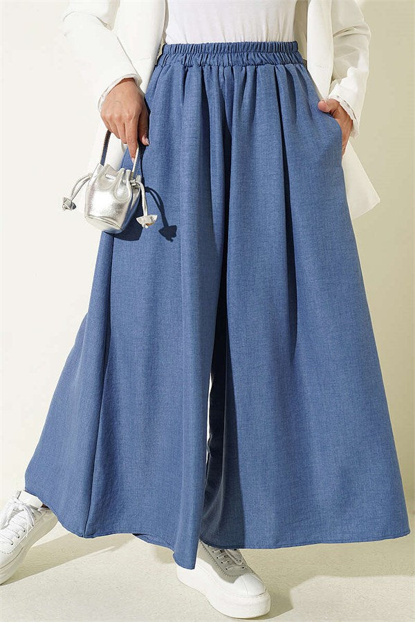 Elastic Waist Skirt Trousers Blue