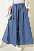 Elastic Waist Skirt Trousers Blue