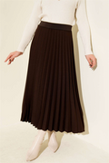 Elastic Waist Pleated Skirt, Brown