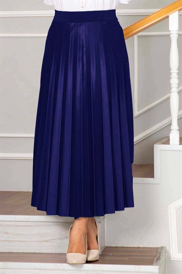 Pleated Hijab Skirt with Elastic Waistband Saxe