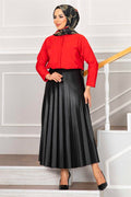 Elastic Waist Pleated Hijab Skirt Black
