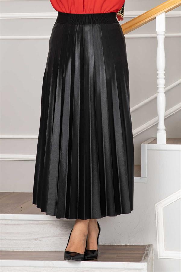 Elastic Waist Pleated Hijab Skirt Black