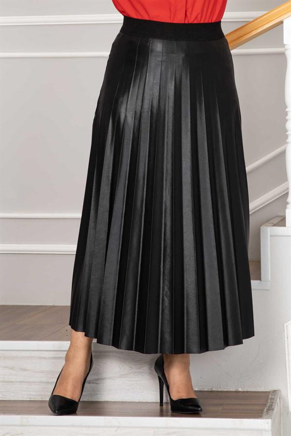 Elastic Waist Pleated Hijab Skirt Black